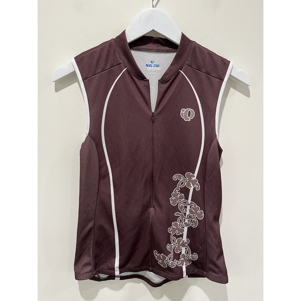 Pearl Izumi Women's Cycling Jersey Back Pockets Brown M Outdoor 1/4 Zip Floral